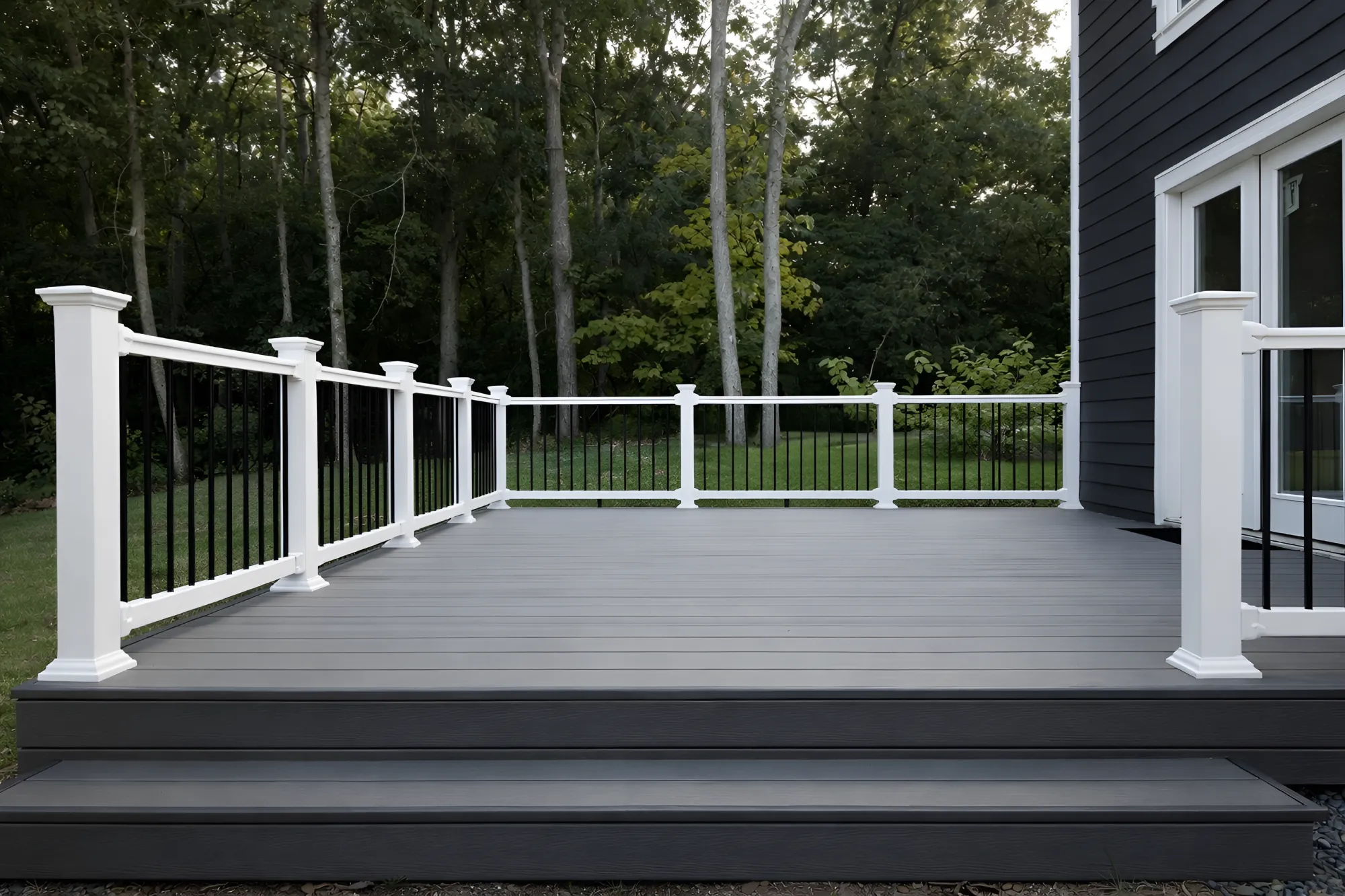 Large Cedar Deck Overlooking Lush Backyard