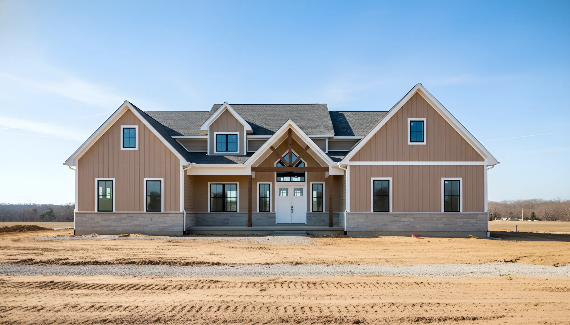 Light Blue Siding with Decorative Stone Base
